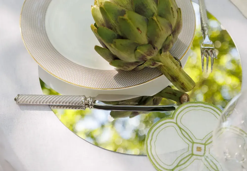 Linge de table textile - FLEUR D'ARTICHAUT - serviette et dessous de verre - ARTIPARIS