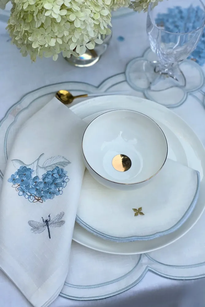Linge de table textile - FLEUR D'HORTENSIA - serviette, set de table et dessous de verre - ARTIPARIS