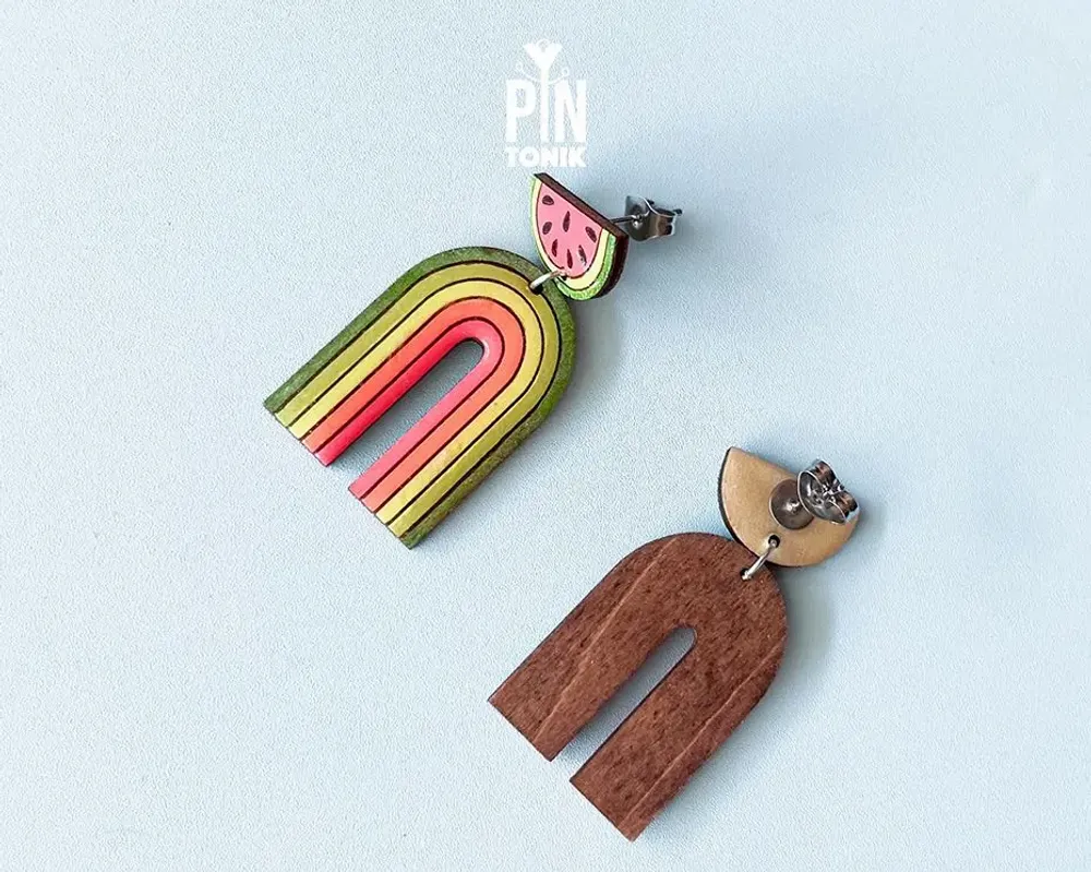 Bijoux - Boucles d'oreilles arc-en-ciel en forme de pastèque - PINTONIK