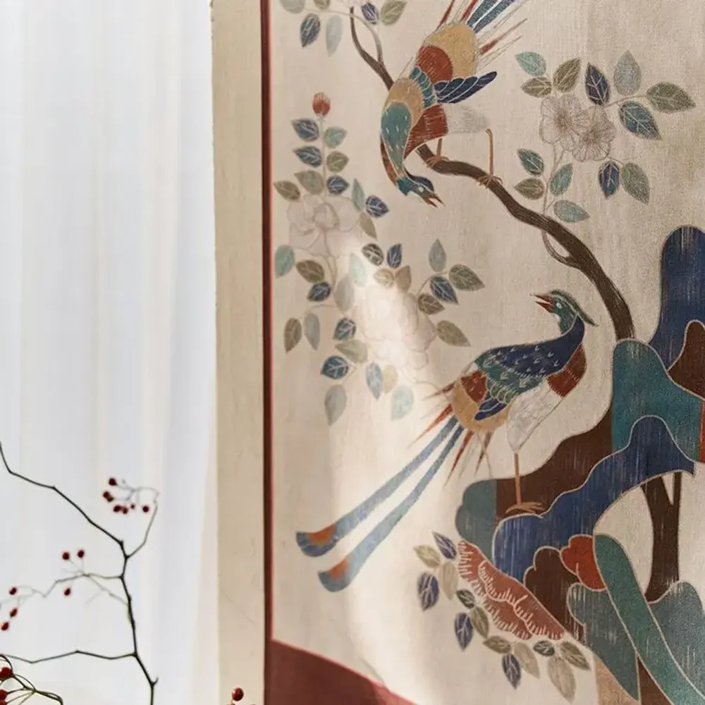Affiches - Parchemin mural représentant des fleurs et des oiseaux de Minhwa - BON`EE(LIVING ART BRAND)