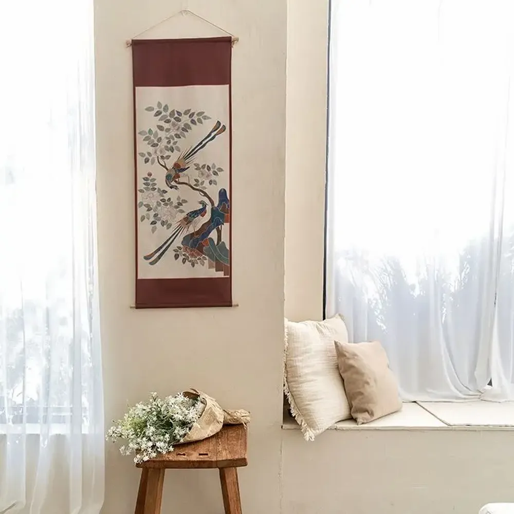 Affiches - Parchemin mural représentant des fleurs et des oiseaux de Minhwa - BON`EE(LIVING ART BRAND)