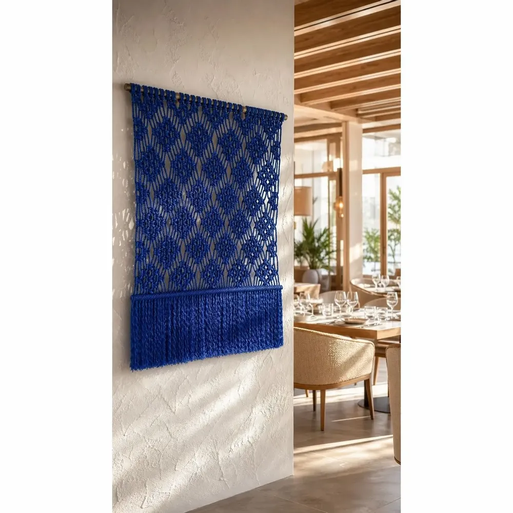 Tapisseries - Tenture Murale Macramé Mili Bleu Électrique - NŒULUXE