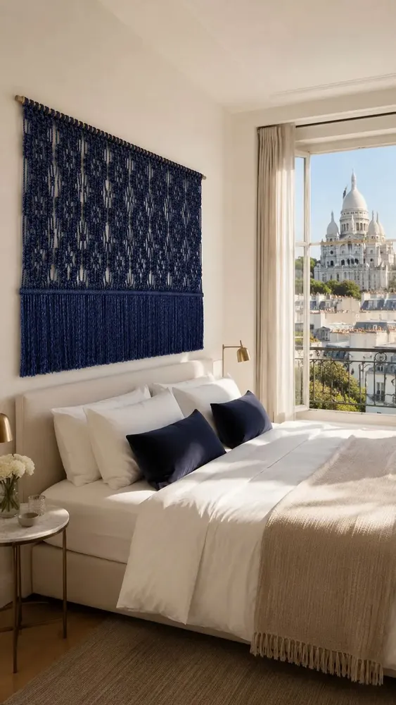 Tapisseries - Tenture Murale Macramé Mili Bleu Marine - NŒULUXE