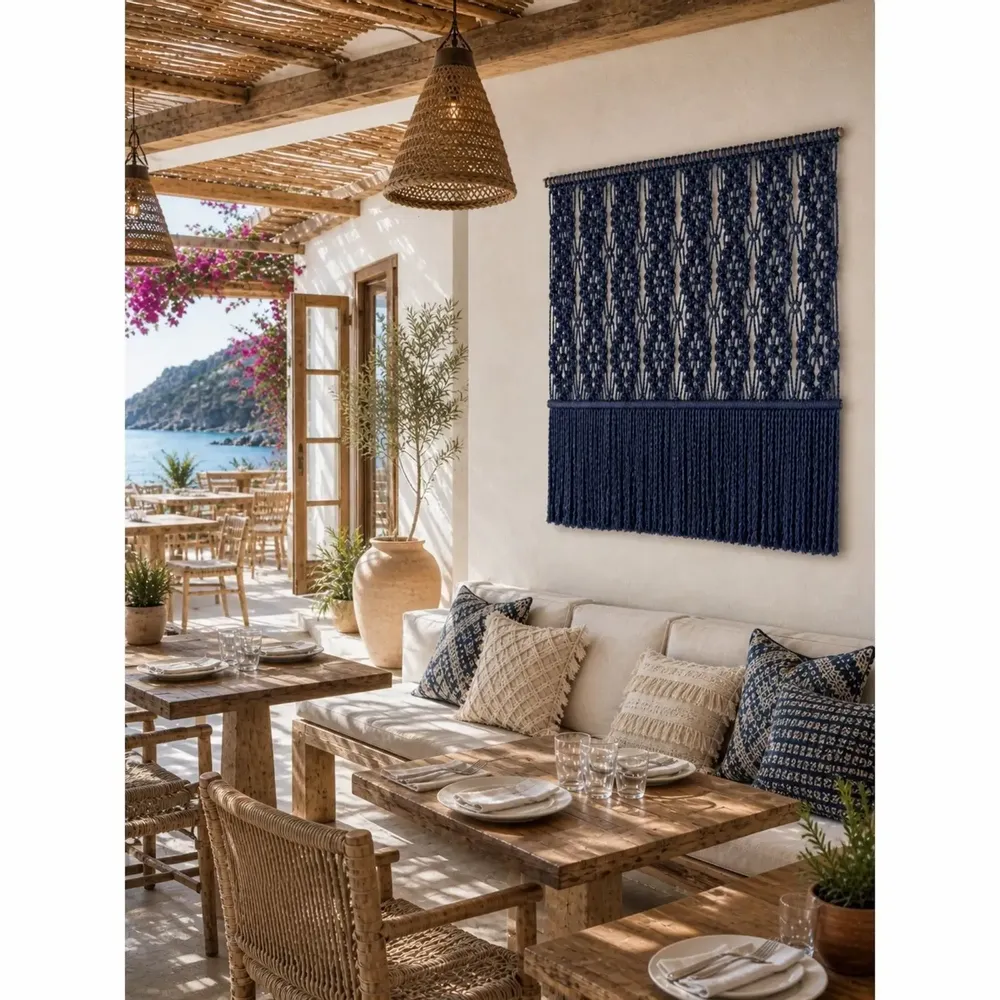 Tapisseries - Tenture Murale Macramé Mili Bleu Marine - NŒULUXE