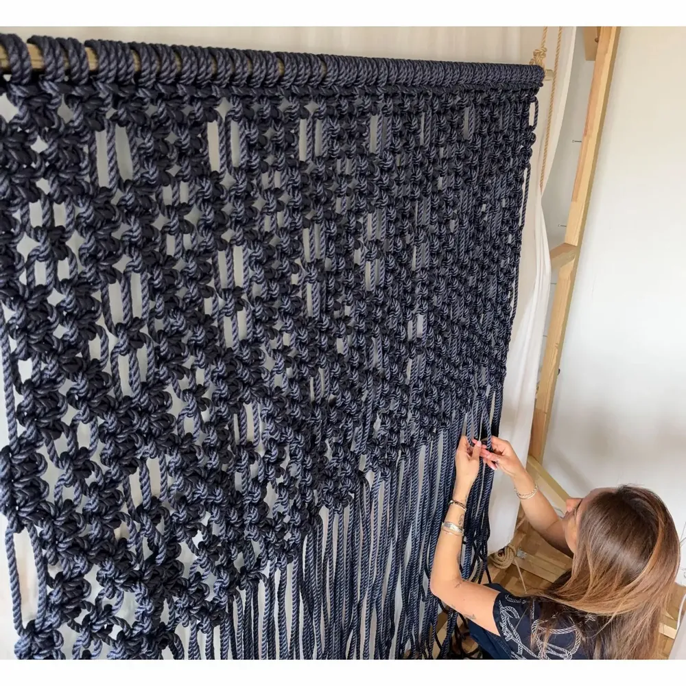 Tapisseries - Tenture Murale Macramé Mili Bleu Marine - NŒULUXE
