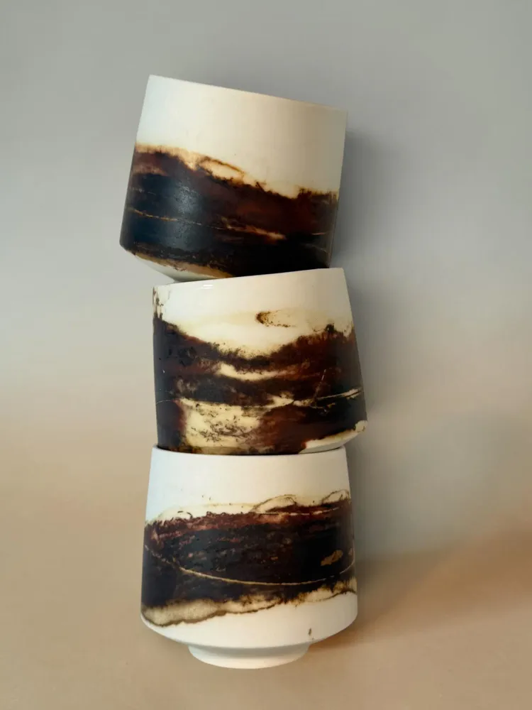 Mugs - Saggar-Fired Porcelain Cup - JOHN MAC CERAMICS