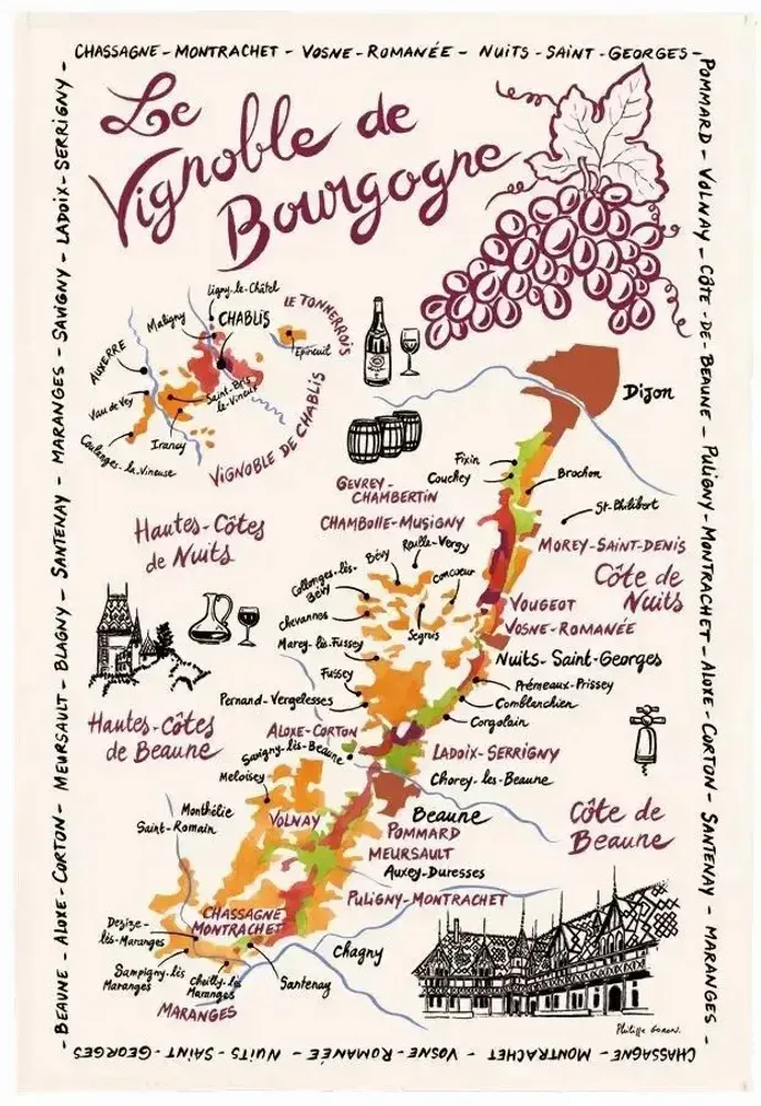 Torchons - Torchon La Carte Des Bourgognes Ecru 48 X 72 - MAISON VIVARAISE - SDE VIVARAISE WINKLER