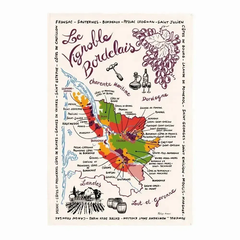 Torchons - Torchon La Carte Des Bordeaux Ecru 48 X 72 - MAISON VIVARAISE - SDE VIVARAISE WINKLER