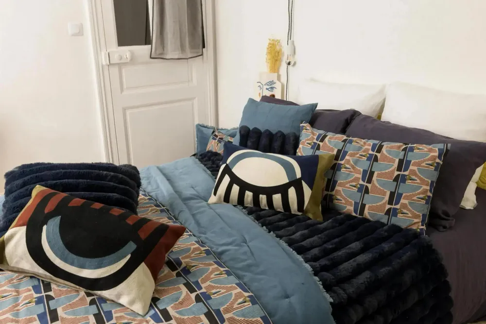 Linge de lit - Jeté de lit Alice Marine 180 x 260 - MAISON VIVARAISE - SDE VIVARAISE WINKLER