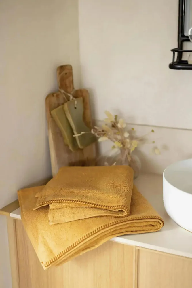 Serviettes de bain - Serviette invité Bora Moutarde 30 x 50 - MAISON VIVARAISE - SDE VIVARAISE WINKLER