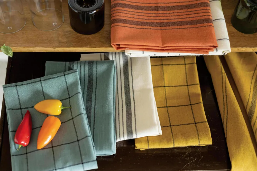 Dish towels - Kilia Striped Linen-Cotton Tea Towel Vert de gris 50 X 70 - MAISON VIVARAISE - SDE VIVARAISE WINKLER