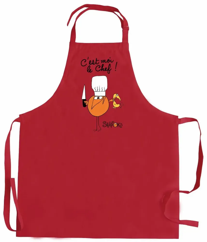 Aprons - Recycled kitchen apron Shadoks C'est moi le chef Rouge 72 X 90 - MAISON VIVARAISE - SDE VIVARAISE WINKLER