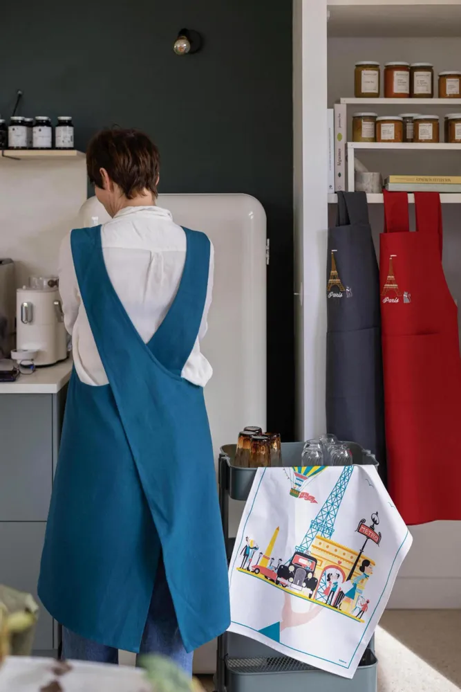 Aprons - Recycled Japanese Kitchen Apron Tour Eiffel Rouge 125 X 85 - MAISON VIVARAISE - SDE VIVARAISE WINKLER