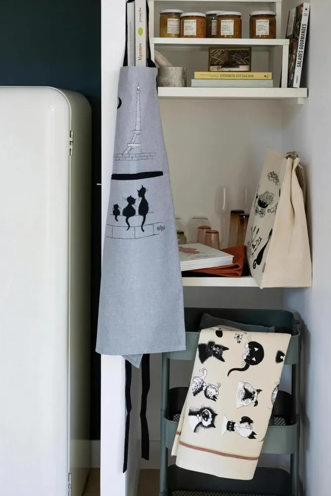 Aprons - Dubout Chats Eiffel Kitchen Apron Gris 72 X 85 - MAISON VIVARAISE - SDE VIVARAISE WINKLER