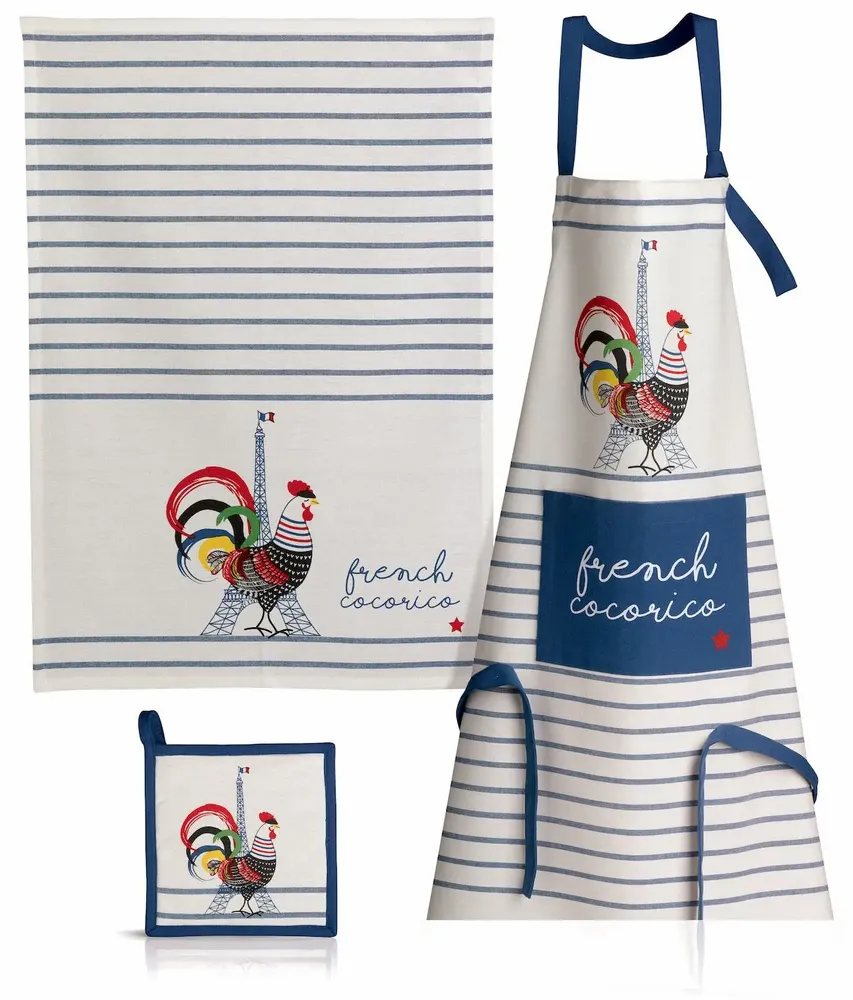 Dish towels - Recycled Tea Towel French Cocorico Écru/Bleu 50 X 70 - MAISON VIVARAISE - SDE VIVARAISE WINKLER