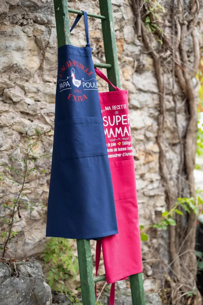 Aprons - Recycled ""Papa poule"" Kitchen Apron Indigo 72 X 90 - MAISON VIVARAISE - SDE VIVARAISE WINKLER