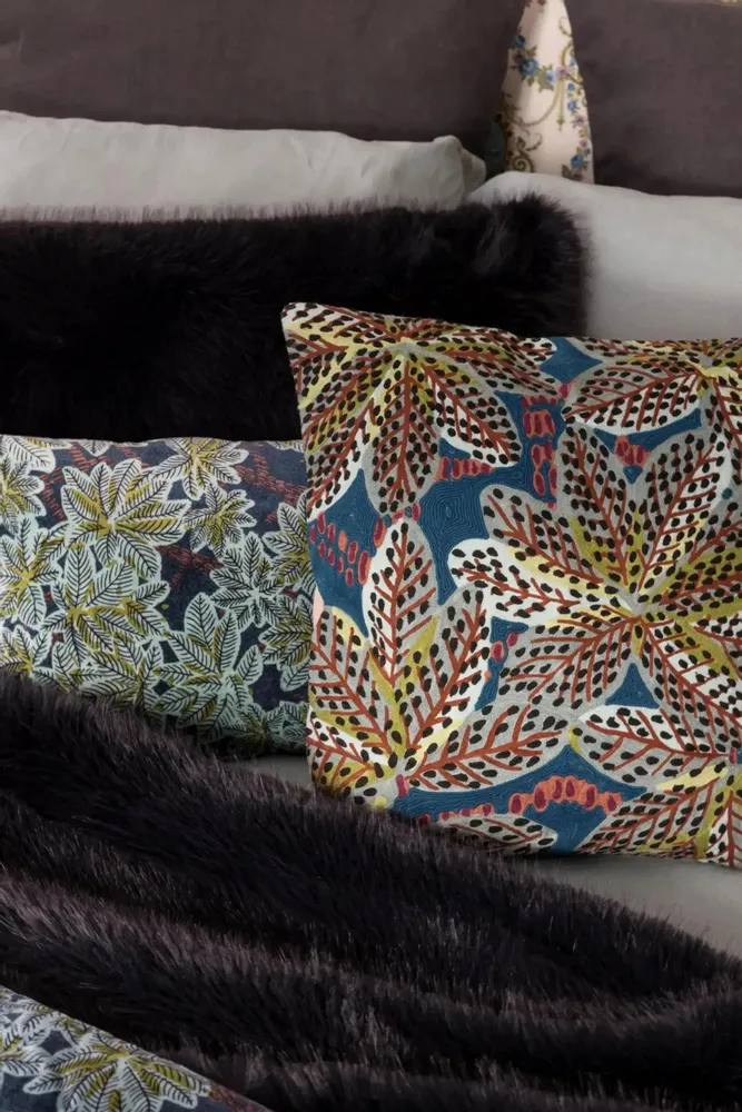Fabric cushions - Embroidered Cushion Ariane Pétrole 45 X 45 - MAISON VIVARAISE - SDE VIVARAISE WINKLER