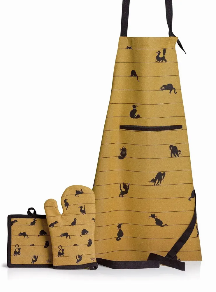 Potholders - Set of kitchen glove/pot holder Dubout Partition de chats Cannelle 18 X 28 - MAISON VIVARAISE - SDE VIVARAISE WINKLER