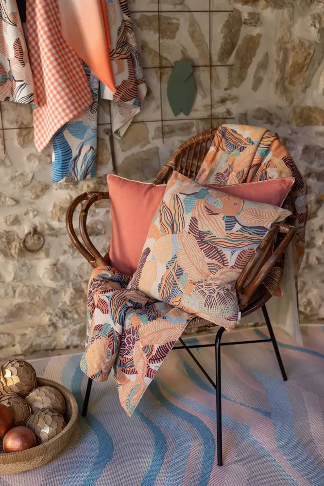 Cushions - Dori Printed Cushion Papaye 45 X 45 - MAISON VIVARAISE - SDE VIVARAISE WINKLER