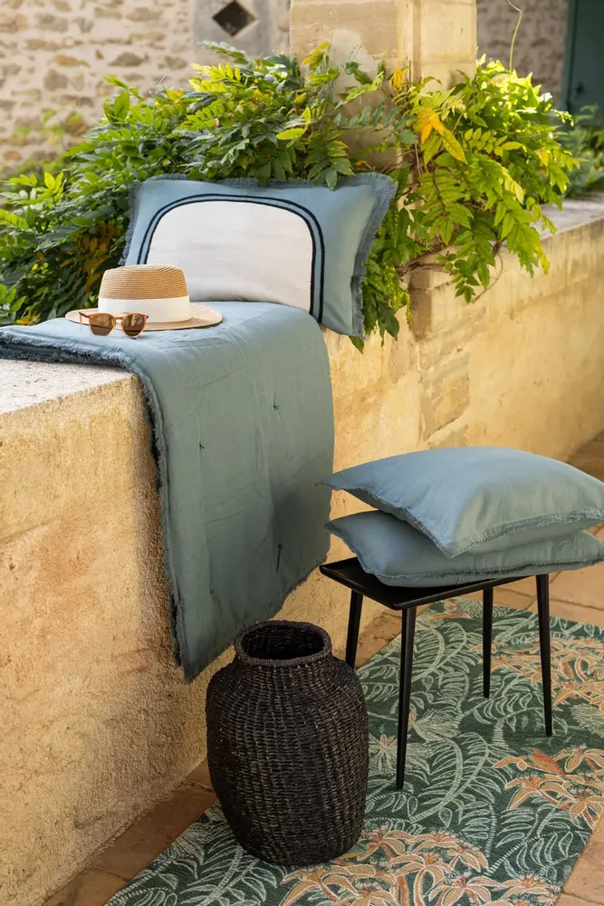 Cushions - Plain Cushion Laly Prusse 45 X 45 - MAISON VIVARAISE - SDE VIVARAISE WINKLER