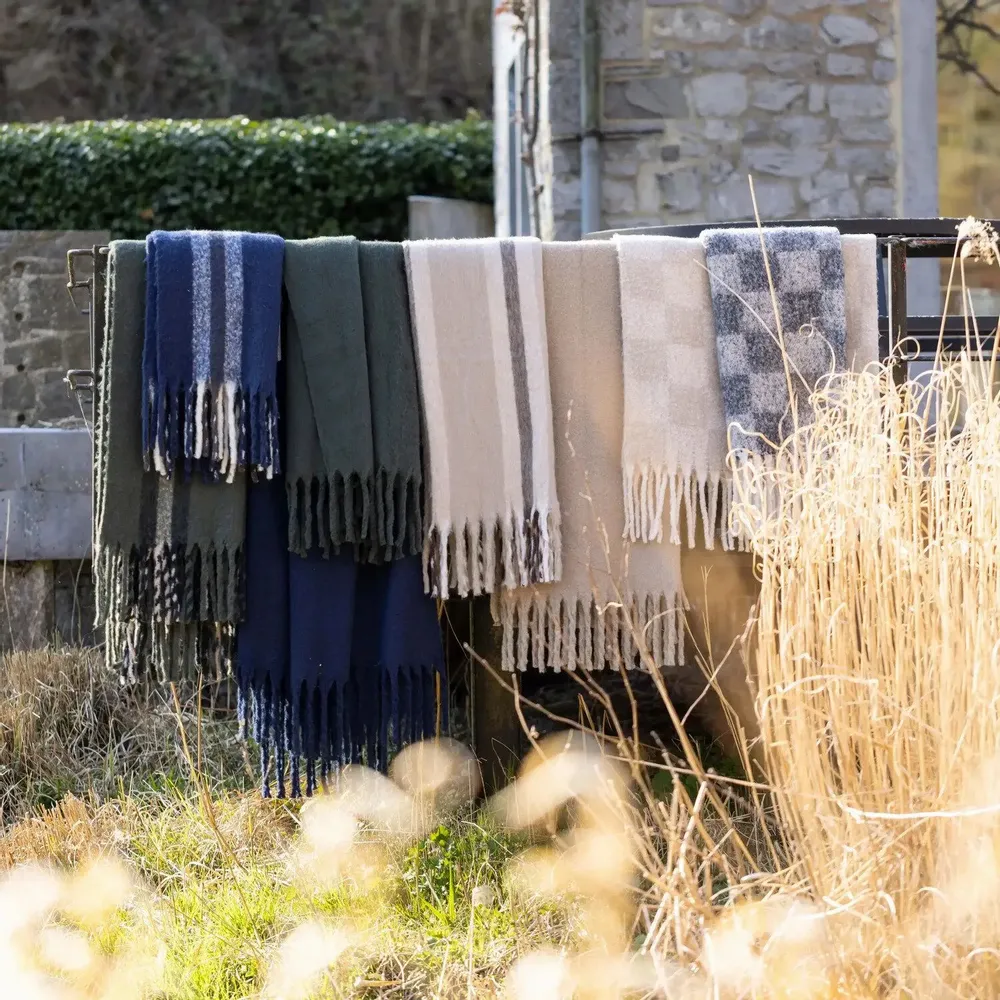 Throw blankets - Recycled Striped Plaid Isabel Marine 130 X 160 - MAISON VIVARAISE - SDE VIVARAISE WINKLER