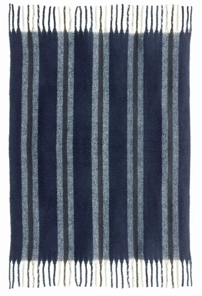 Throw blankets - Recycled Striped Plaid Isabel Marine 130 X 160 - MAISON VIVARAISE - SDE VIVARAISE WINKLER