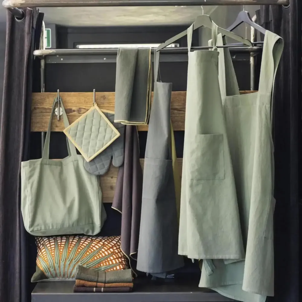 Aprons - Ada Recycled Kitchen Apron Matcha 72 X 85 - MAISON VIVARAISE - SDE VIVARAISE WINKLER