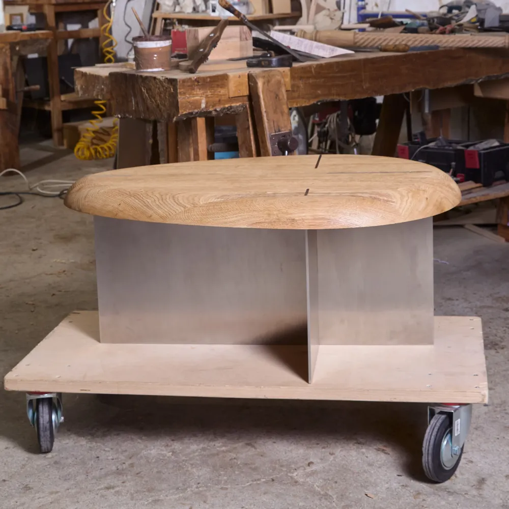 Tables for hotels - Mask oval Coffee Table L Sandblasted Oak, Brushed Stainless Steel Base - DUISTT