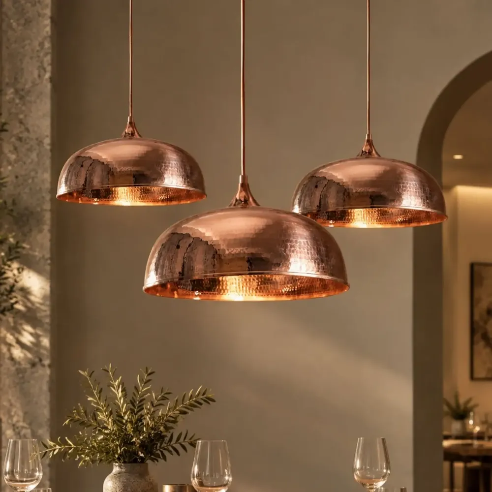 Ceiling lights - Handcrafted Hammered Solid Copper Dome Pendant Light - BELS & PEARL