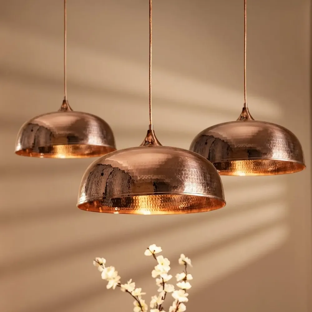 Ceiling lights - Handcrafted Hammered Solid Copper Dome Pendant Light - BELS & PEARL