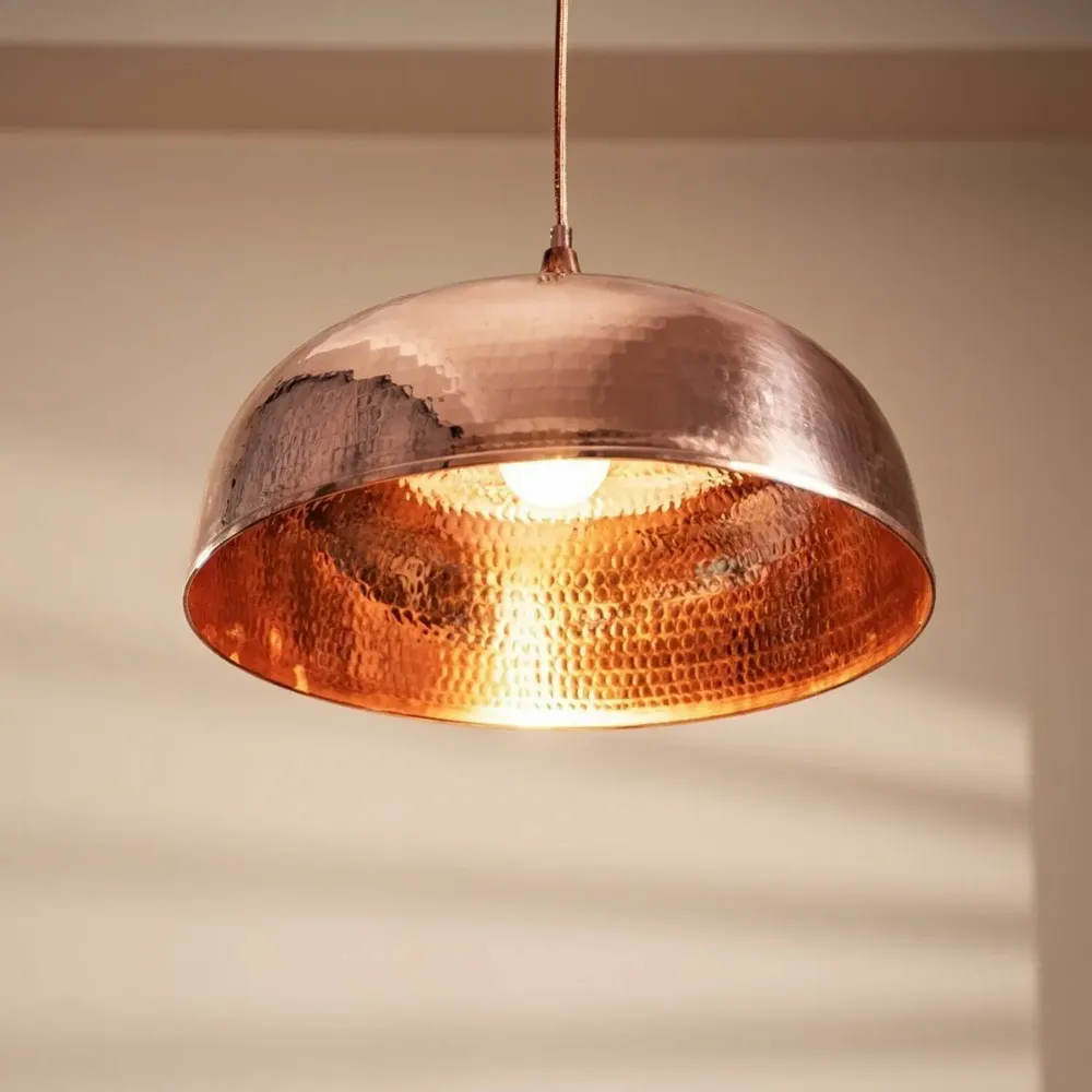 Ceiling lights - Handcrafted Hammered Solid Copper Dome Pendant Light - BELS & PEARL