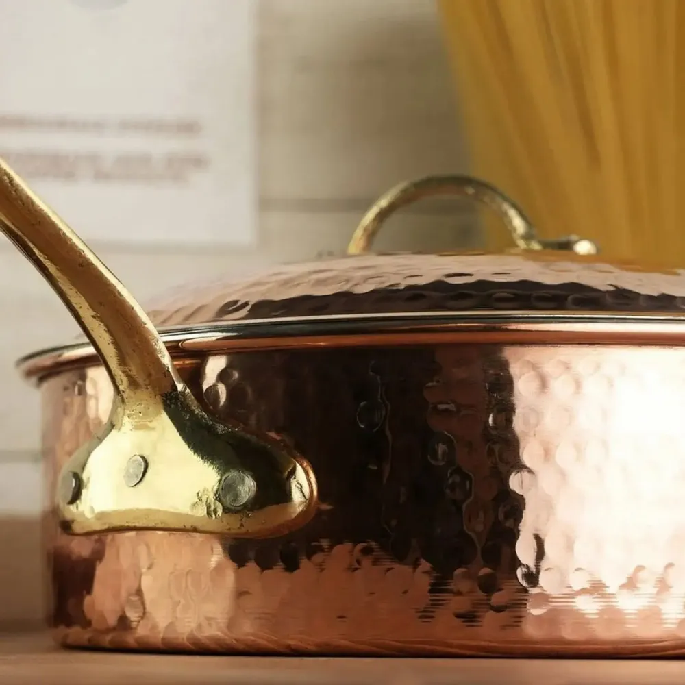 Casseroles - Casserole Artisanale en Cuivre Massif avec Couvercle - BELS & PEARL