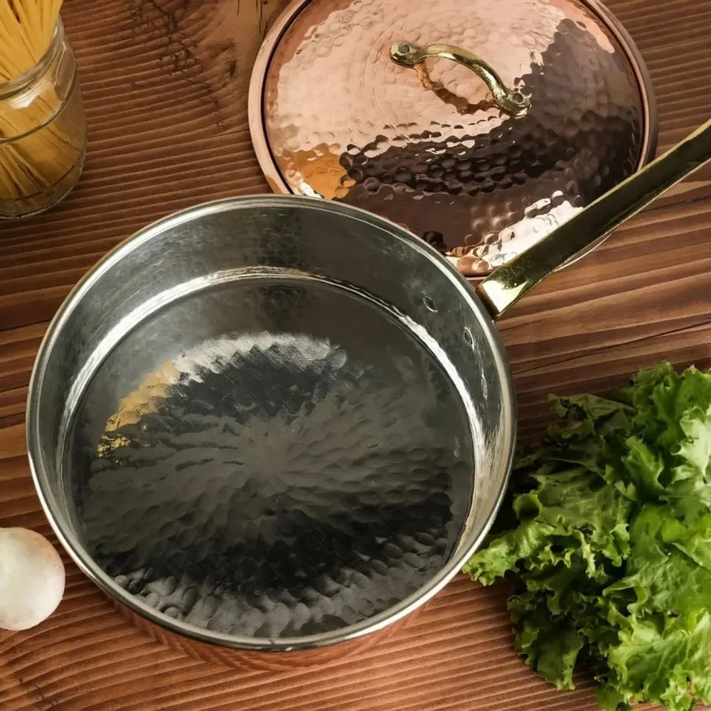 Casseroles - Casserole Artisanale en Cuivre Massif avec Couvercle - BELS & PEARL