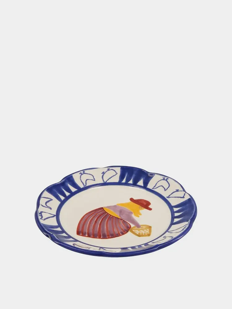 Everyday plates - HAND-PAINTED COMPORTA THE FARMER STONEWARE DESSERT PLATE - HOUSE OF CAPRICORN