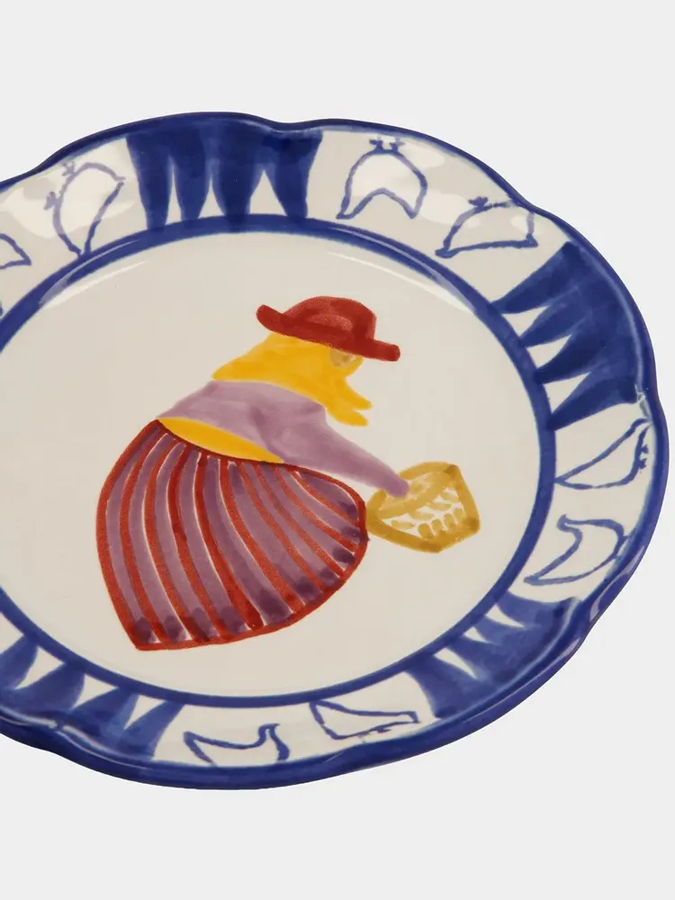 Everyday plates - HAND-PAINTED COMPORTA THE FARMER STONEWARE DESSERT PLATE - HOUSE OF CAPRICORN