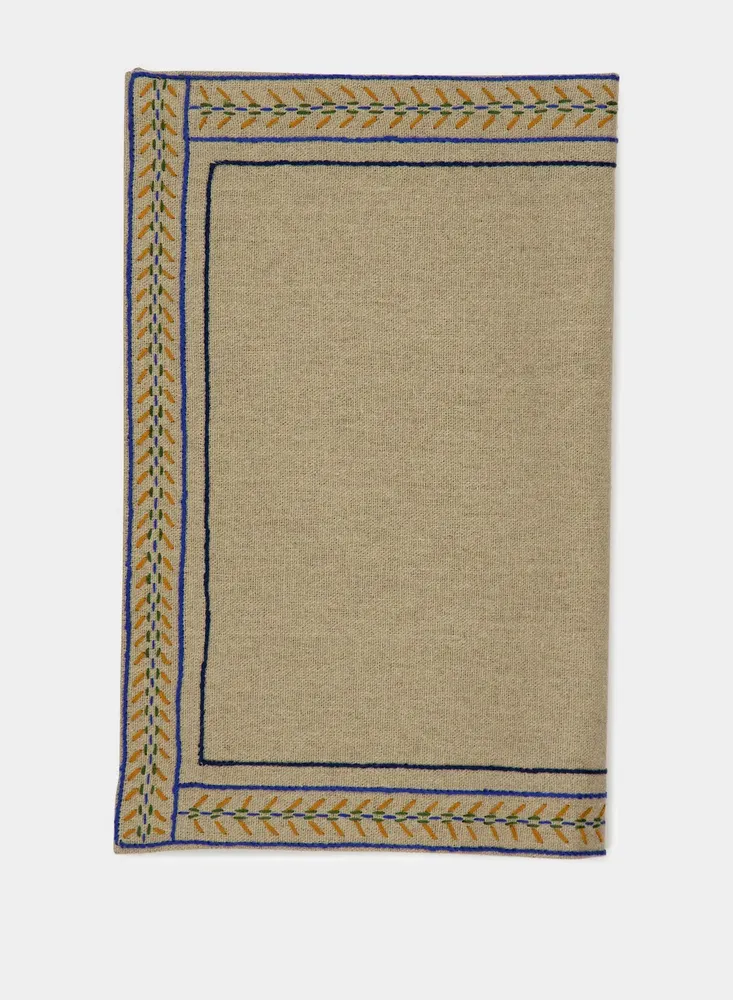 Glass - HAND-EMBROIDERED COMPORTA BEIGE LINEN WITH MULTICOLOR EMBROIDERY PLACE - HOUSE OF CAPRICORN