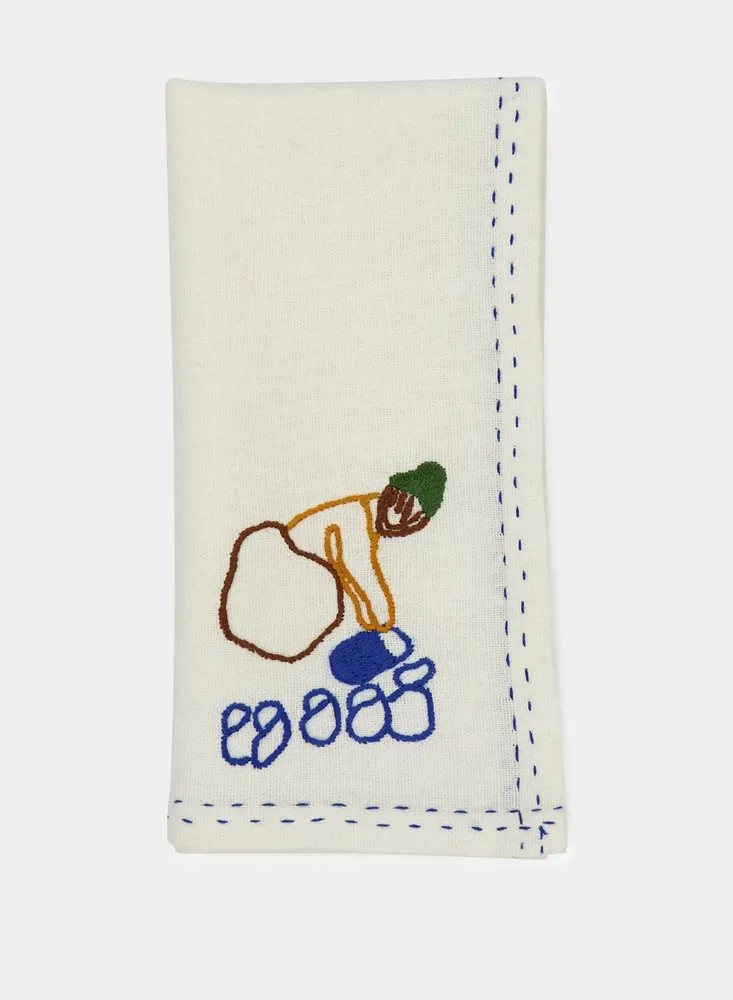 Table linen - HAND-EMBROIDERED COMPORTA THE WATER CARRIER WHITE LINEN WITH MULTICOLO - HOUSE OF CAPRICORN