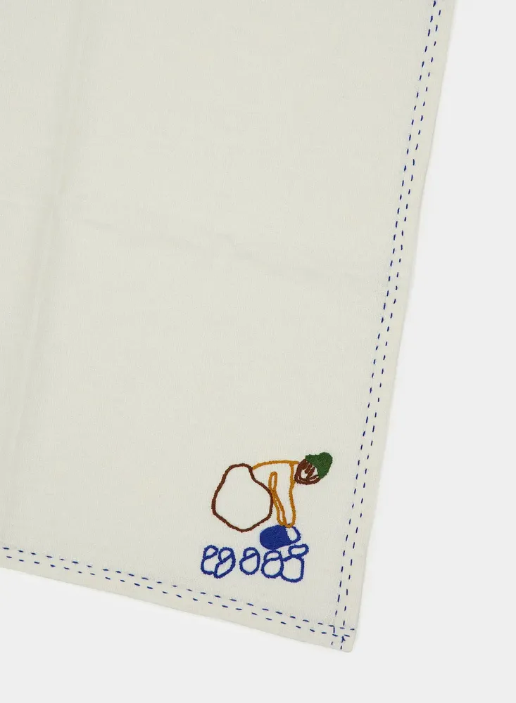 Table linen - HAND-EMBROIDERED COMPORTA THE WATER CARRIER WHITE LINEN WITH MULTICOLO - HOUSE OF CAPRICORN