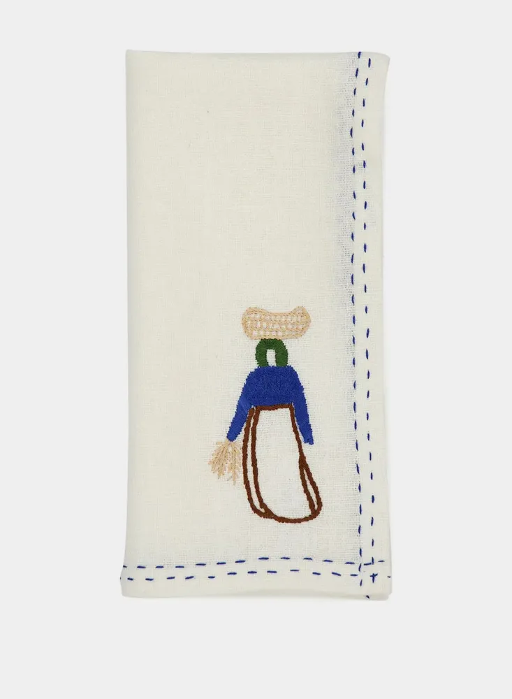 Linge de table textile - HAND-EMBROIDERED COMPORTA THE HARVESTER WHITE LINEN WITH MULTICOLOR EM - HOUSE OF CAPRICORN