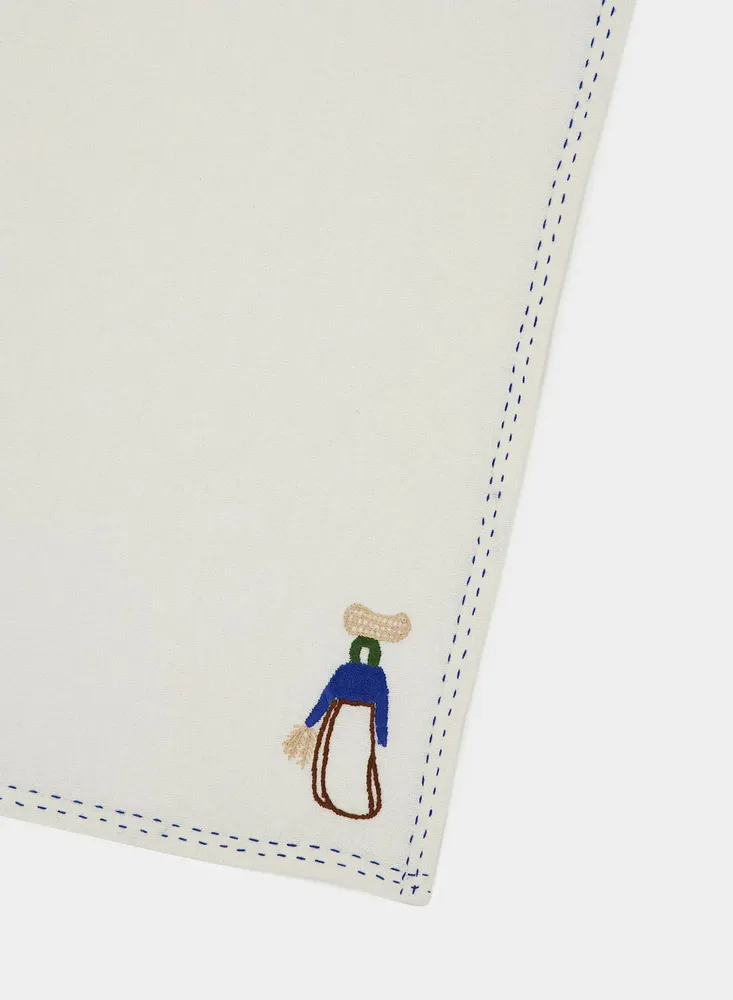 Linge de table textile - HAND-EMBROIDERED COMPORTA THE HARVESTER WHITE LINEN WITH MULTICOLOR EM - HOUSE OF CAPRICORN
