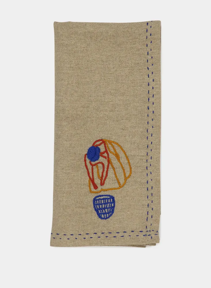 Table linen - HAND-EMBROIDERED COMPORTA THE FARMER BEIGE LINEN WITH MULTICOLOR EMBRO - HOUSE OF CAPRICORN