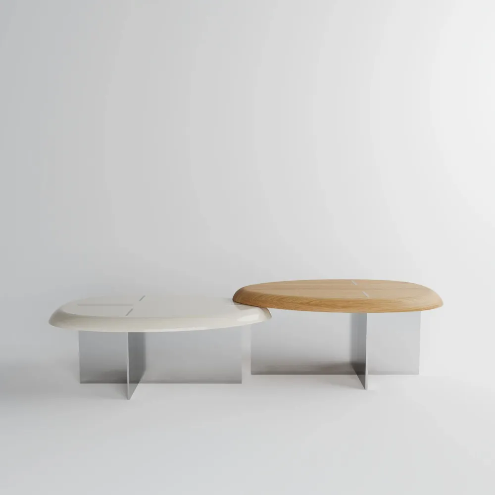 Tables pour hôtels - MASK Table Basse ovale S bois laqué Caramel & acier inoxidable brossé - DUISTT