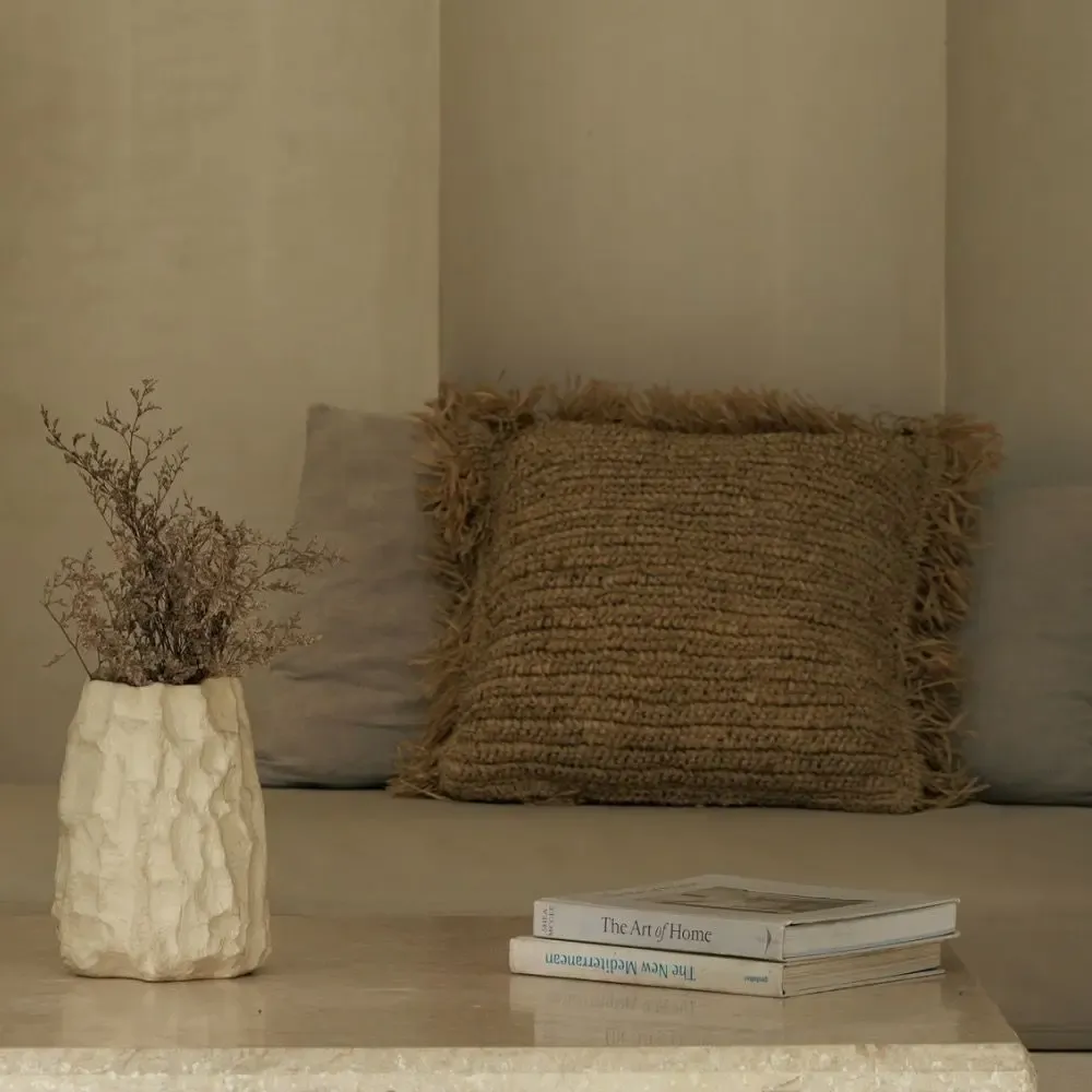 Fabric cushions - Hand woven natural raffia cushion - DESIGN TRIP
