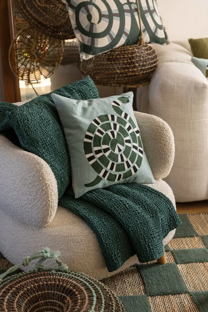 Cushions - Embroidered Cushion Yoka Ciel 45 X 45 - MAISON VIVARAISE - SDE VIVARAISE WINKLER
