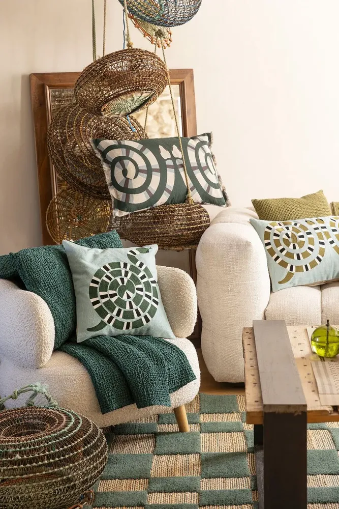 Cushions - Embroidered Cushion Yoka Ciel 45 X 45 - MAISON VIVARAISE - SDE VIVARAISE WINKLER