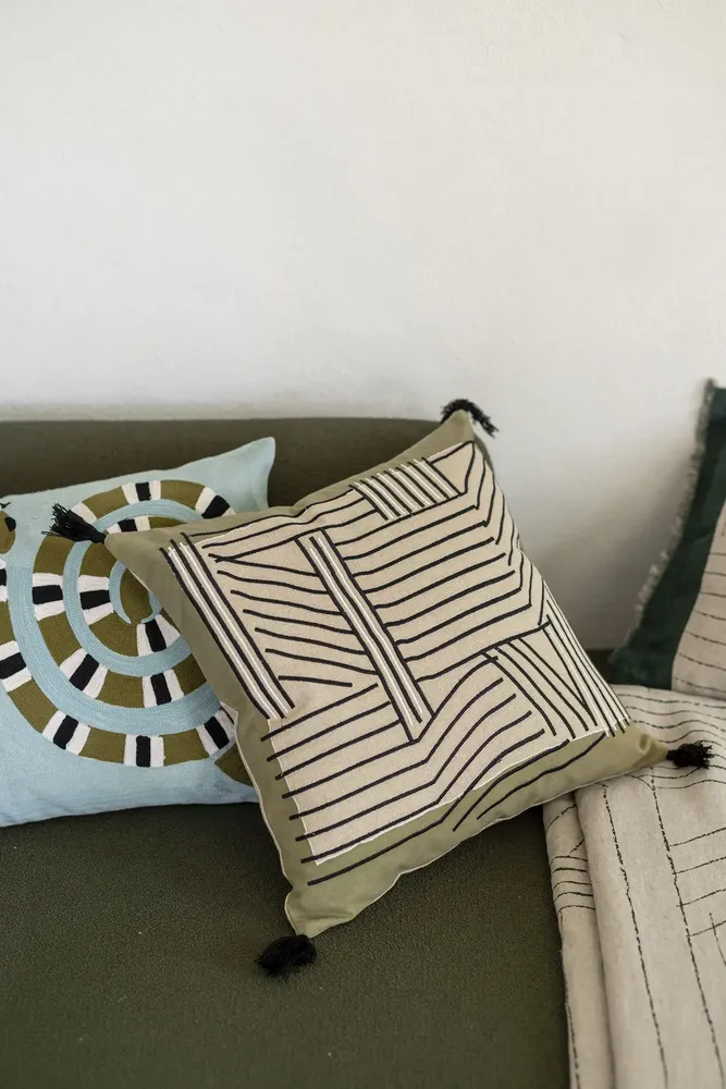 Cushions - Embroidered cushion Kori Cèdre 45 X 45 - MAISON VIVARAISE - SDE VIVARAISE WINKLER