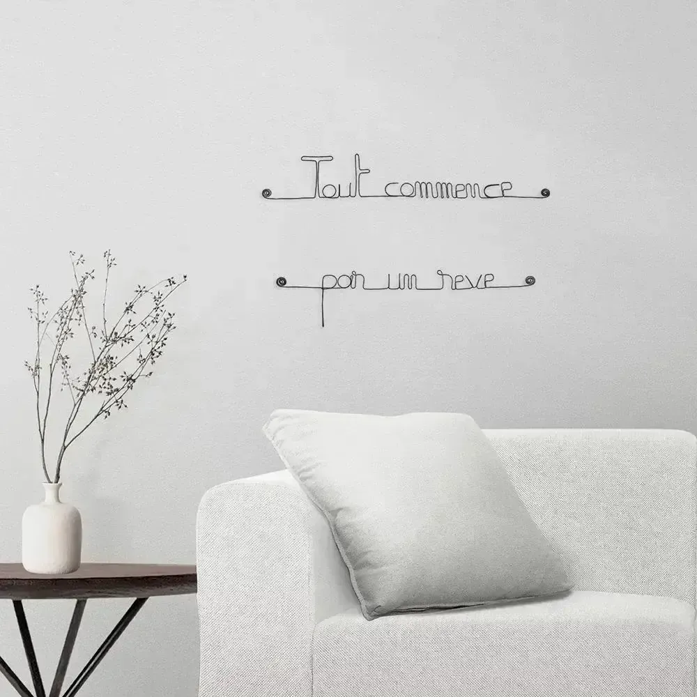 Objets déco enfant - Citation Murale en Fil de Fer "Tout commence par un rêve" - Chambre - BIJOUX DE MUR