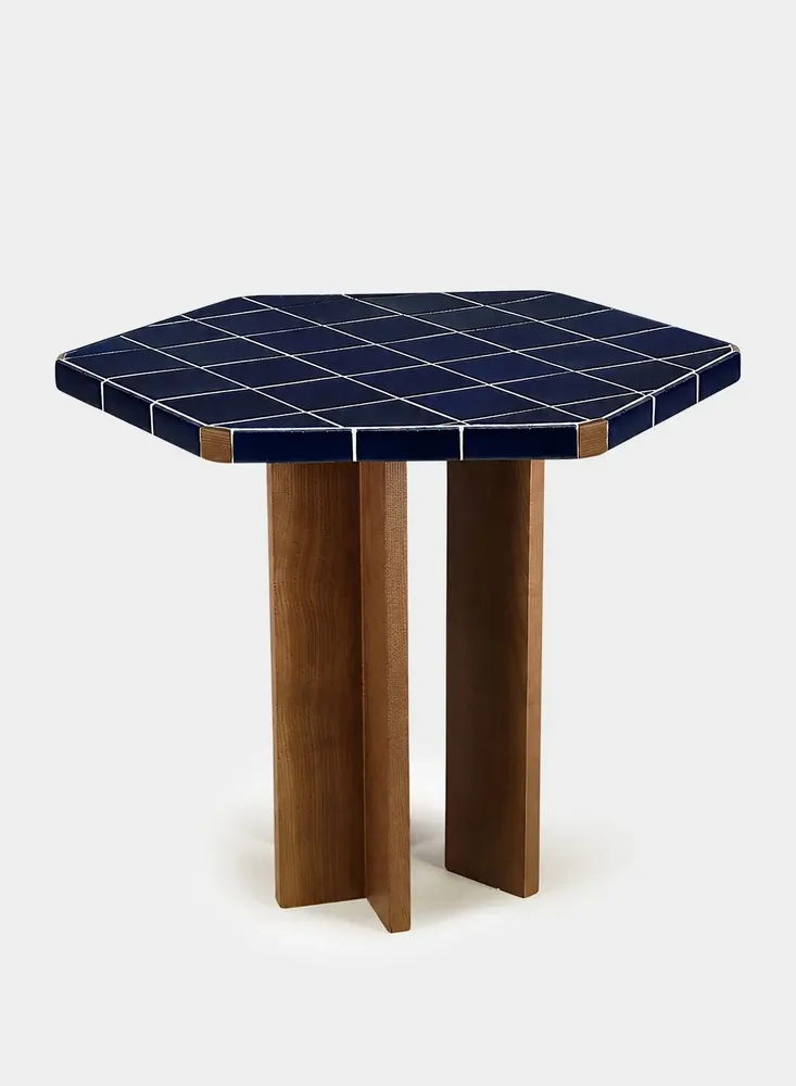 Dining Tables - LISBOA BLUE CERAMIC TILE AND ASH WOOD DINING TABLE - HOUSE OF CAPRICORN