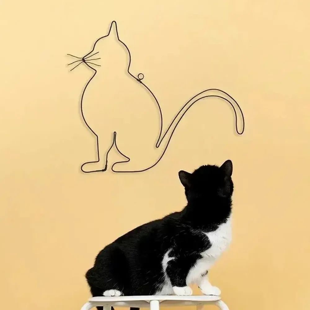Other wall decoration - Wire Wall Decoration - Silhouette Cat Sitting - To be tapped - BIJOUX DE MUR