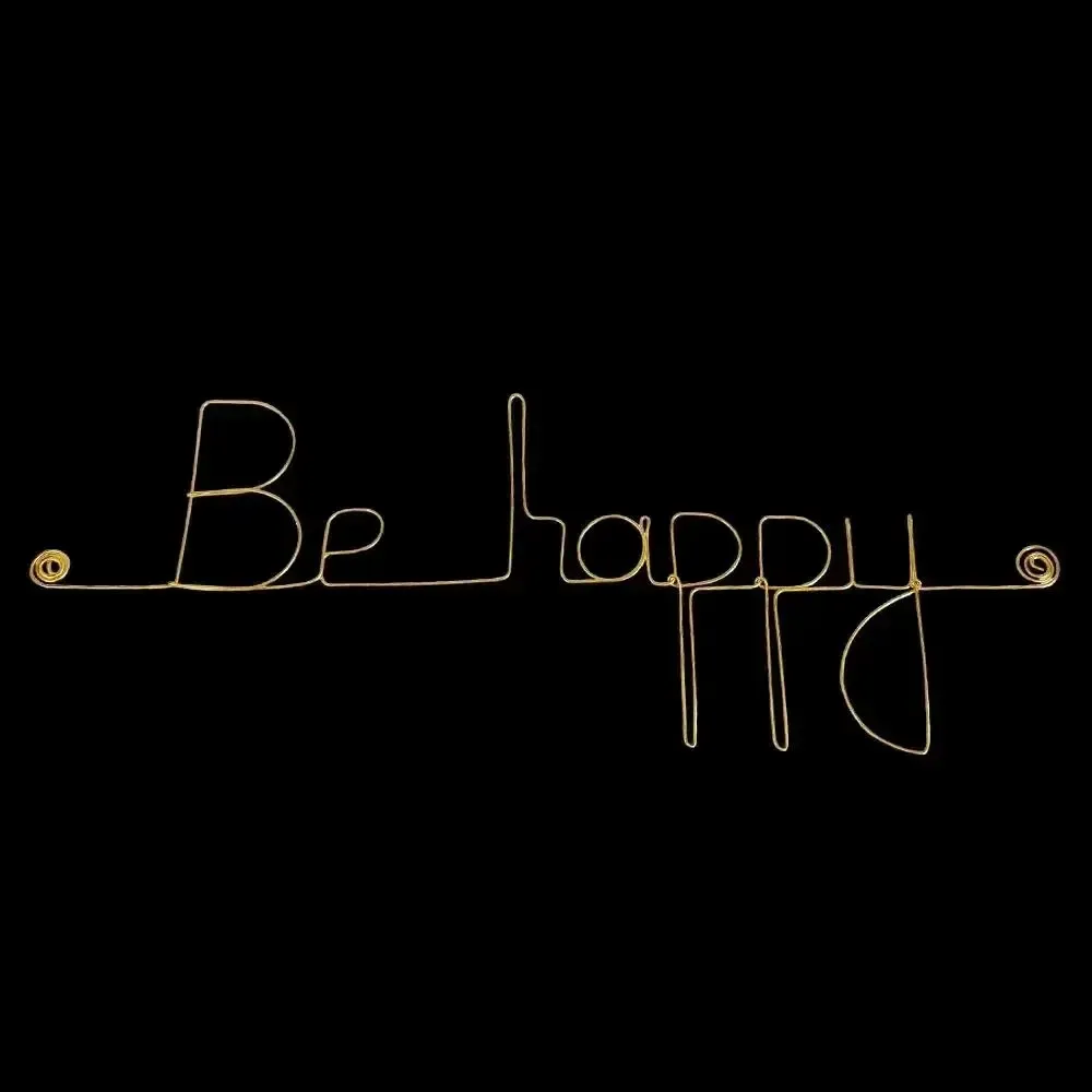 Autres décorations murales - Petit Mot Décoration Murale en fil de laiton doré " Be happy " - BIJOUX DE MUR